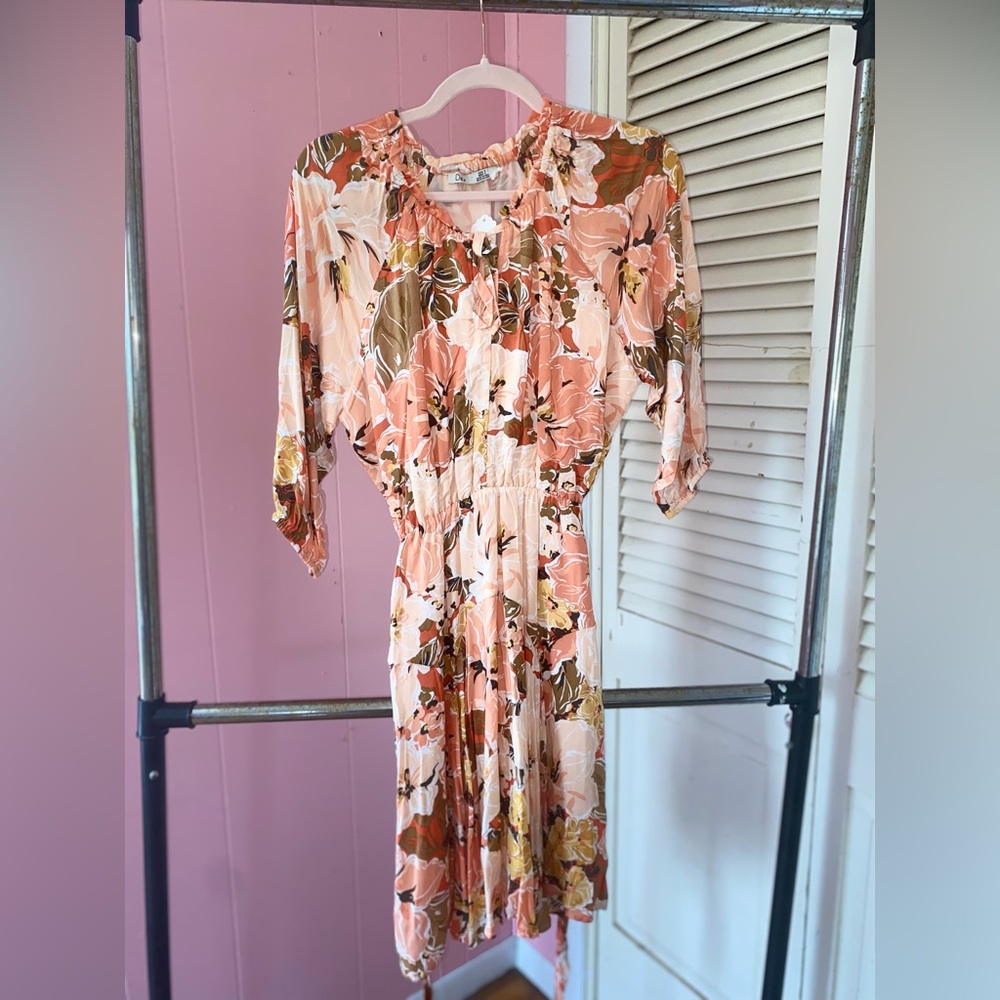 Dex Floral Long Sleeve Dress in Orange, tan and Brown